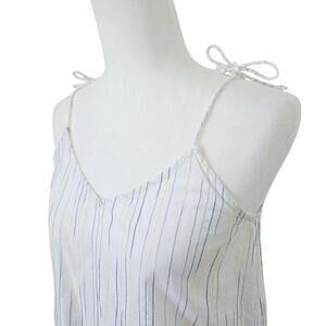 Loft Spaghetti Strap Tank Womens S White Cotton Blue Pinstripe Top Casual Boho